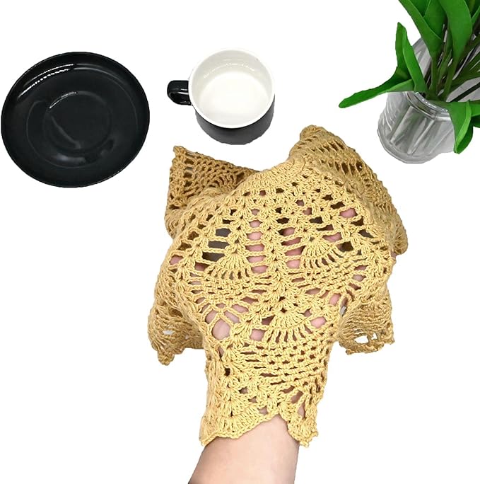 BIBITIME Lace Tablecloth Doily Handmade Crochet Placemat Women Vase Mat Kitchen Table Runner (2PCS- 18 in to 20 in, Champagne)