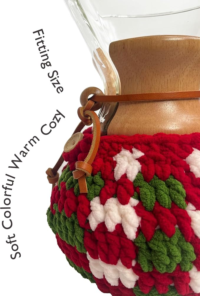 Handmade Crochet Coffeemaker Cozy For Chemex 6 Cup Accessories Coffee Warmer Protection Cozy Winter Decor For Coffee Corner(Cozy Only) (Christmas stripe)