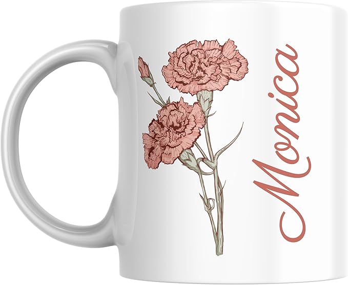 moonloom Personalized Coffee Mugs With Names & Birth Flowers Gifts, Customized Birth Month Flower Teacup 11 Or 15 Oz White Ceramic Mug Birthday Gifts (Bithflower- Vertical, White)