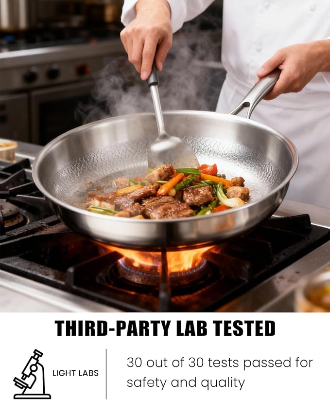 Titanium Pan Frying Pans for Cooking Non Stick with Lid 11.81in Upgraded Non-toxic Pro Cookware Grill Pot for Stove Tops Camping Skillet Extreme Heat-Resistant Lasts (Without lid, 11.82in)