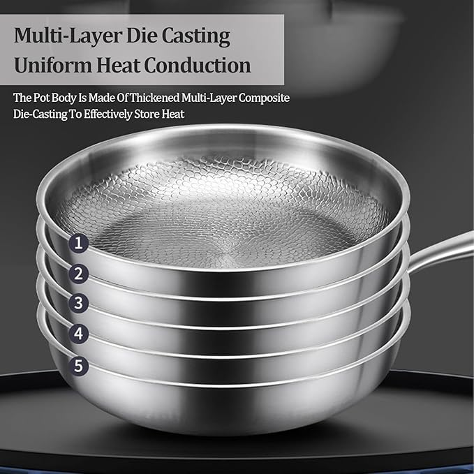 Titanium Pan, 100% Pure Titanium Hammered Frying Pans with Lid for Cooking Suitable for All Stovetops, Home Use Cookware | No Coating | Non-Stick