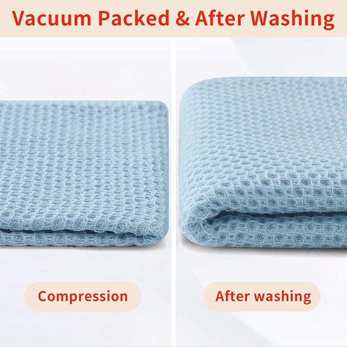 Homaxy 100% Cotton Waffle Weave Kitchen Dish Towels, Ultra Soft Absorbent Quick Drying Cleaning Towel, 13 x 28 Inches, 6-Pack, Sky Blue