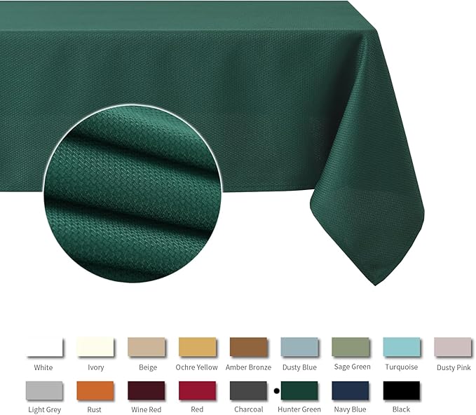 maxmill Jacquard Tablecloth Stain Resistant Waterproof Wrinkle Resistant Spillproof Washable Soft Textured Table Cloth for Dining Room, Indoor and Outdoor Use, Rectangle 60 x 140 Inch, Hunter Green