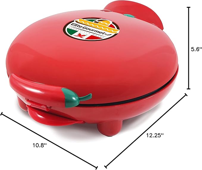 Elite Gourmet EQD-413 Electric Non-Stick 8" Quesadilla Maker, Easy-Slice 6-Wedge, Grilled Cheese Corn Flour Tortilla Snacks, Red