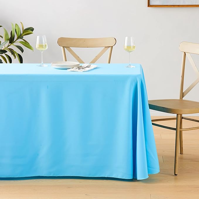 LA Linen Polyester Poplin Washable Rectangular Tablecloth, Stain and Wrinkle Resistant Table Cover 90x156, Fabric Table Cloth for Dinning, Kitchen, Party, Holiday 90 by 156-Inch, Turquoise Light