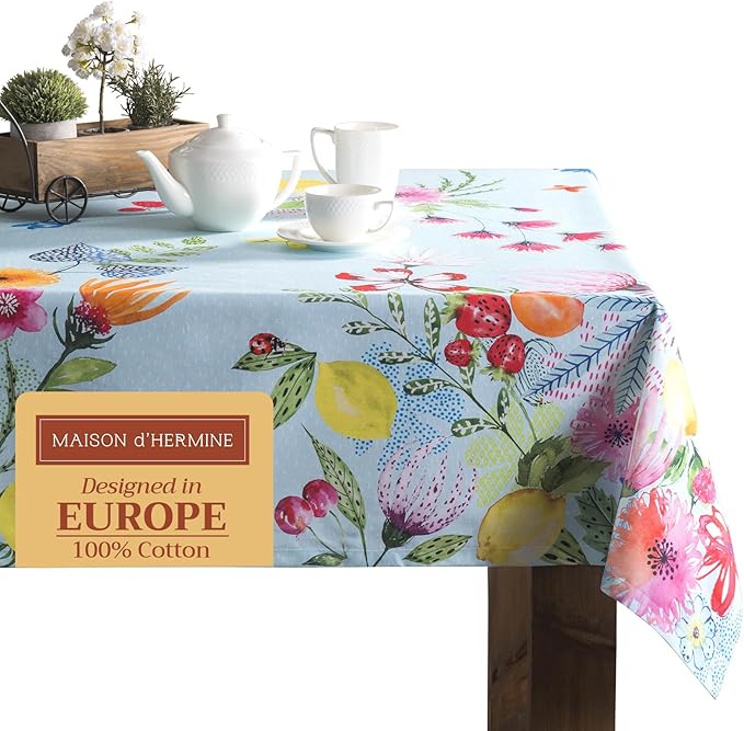 Maison d' Hermine Table Cloth Square Table 100% Cotton 54 x 54 Inches Tablecloth Reusable Decorative for Dining Room Farmhouse Home Valentines Day Decorations Spring Summer - Jardin D'Ete - Mint