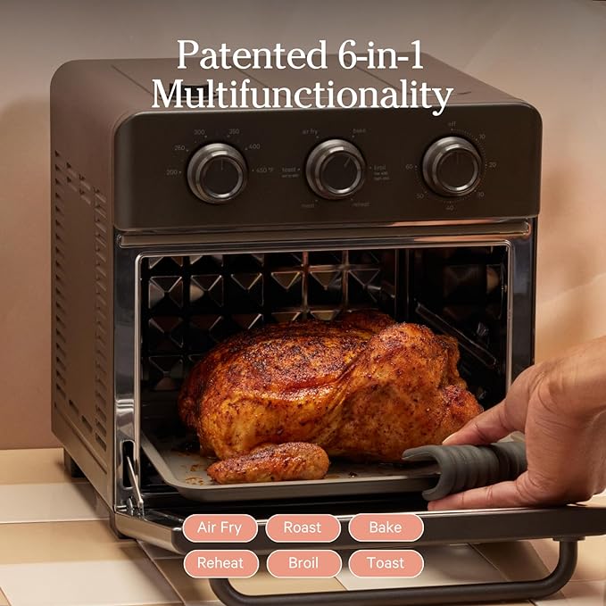 Our Place Wonder Oven | 6-in-1 Stainless Steel Air Fryer Toaster Oven Combo with Basket, Rack, Pan & Tray | Compact 13 QT Countertop Capacity - Toast, Roast, Bake, Reheat, Broil & Steam | Char