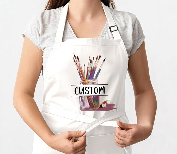 Personalized Art Apron with Pockets, Custom Name Painting Apron for Artists, Students, Teachers, Kids, Canvas, Watercolor, Acrylic, Drawing, Crafts, Classroom, Halloween, Christmas Gift