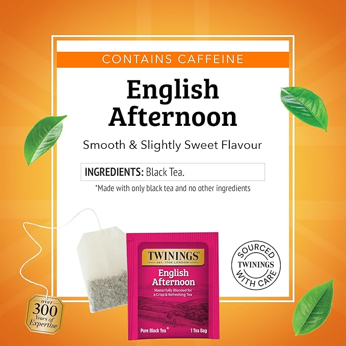 Twinings English Afternoon Black Tea Individually Wrapped Bags, 20 Count (Pack of 1), Smooth & Slightly Sweet, Caffeinated, Enjoy Hot or Iced, 20 Teabags