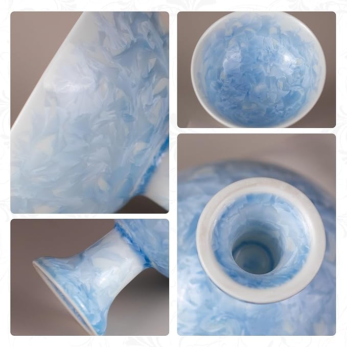 KAMMAK Ceramic Tea & Coffee Cups Set of 2 - Vintage Crystalline Glaze Espresso Mugs, 2.2oz Hand Painted for Afternoon Tea or Coffee, Birthday Gift for Women Men, High-Footed Cup