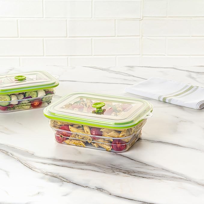 Restaurantware-Fresh Hero 51 Ounce Storage Containers, 1 Durable Airtight Food Containers - Microwavable, Freezable, Green Silicone, Collapsible, Dishwashable, With Vented Lids