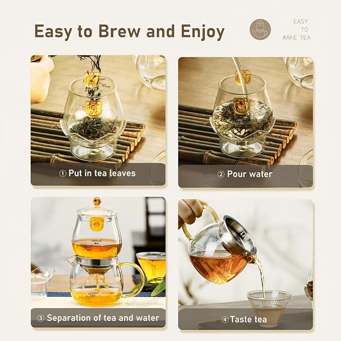 560ml (18.94 oz) Borosilicate Glass Teapot Set, 2-in-1 Gongfu Tea Brewer with Upper Brewing Pot and Lower Serving Kettle, Clear Teapot with Base for Blooming and Loose Leaf Tea