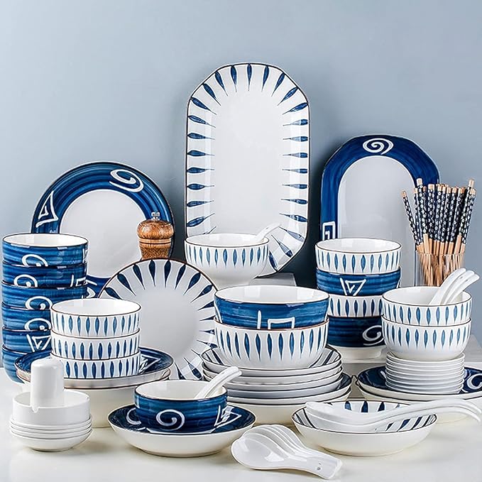 Dinnerware Set, Plates and Bowls Sets, Plates and Bowls Sets, Dishes Sets-Complete Porcelain Combination-for Home Kitchen Dining(Mixed Colors,70 Pieces)