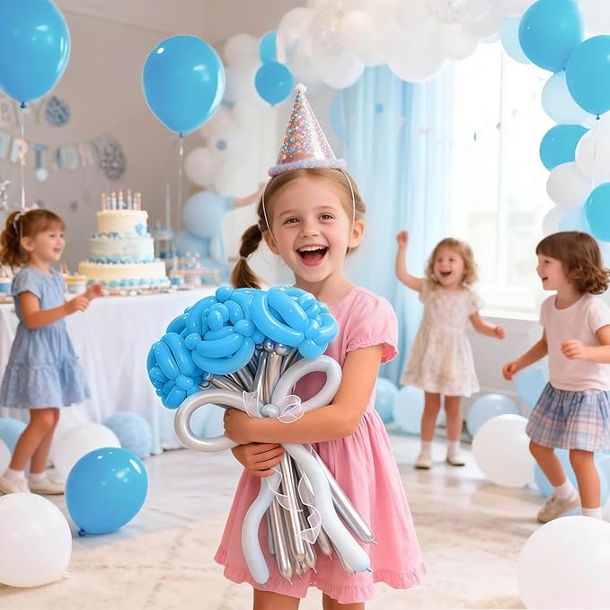 KAWKALSH 260 Light Blue Long Balloons for Balloon Garland Thickening Skinny Latex Twisting Animals Modeling Christmas Birthday Wedding Party Festival Decorations 100pcs