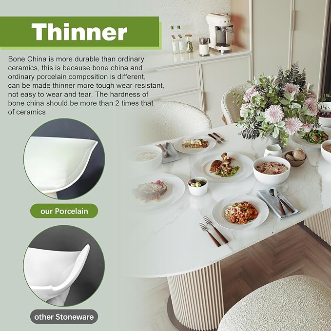 Yoshy 12-Piece White Bone China Dinnerware with Lightweight Durable Chip Resistant Design Service for 4 (12 Piece - Service for 4, Rhythmlight)