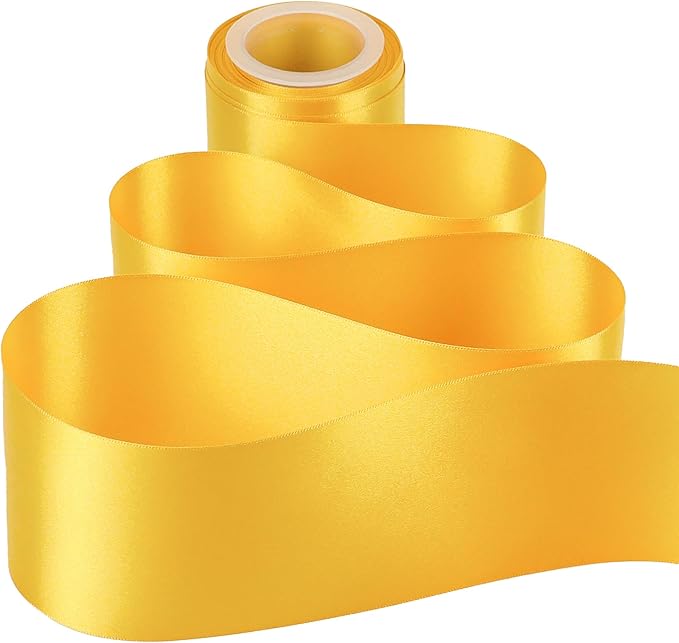 MEEDEE Yellow Satin 3 Inch Ribbon Lux Double Faced Satin Ribbon Wide Fall Autumn Colored Ribbons by 10 Yards Yellow Ribbons for Christmas Tree, Weddings, Flower Bouquet, Wreath Bow Making