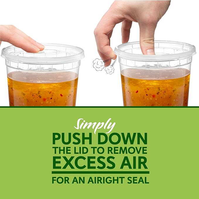 8 OZ - 24 Sets Plastic Deli Food Storage Containers with Airtight Flexible Lids Microwavable, Leak Free, Washable, Freezer Safe.