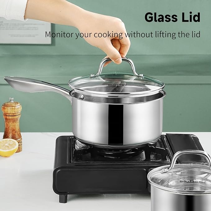 6 Piece Stainless Steel Cookware Set,1Qt & 2Qt & 3QT Sauce Pan Set with Lid,Small Kitchen Pots,Induction Compatible,PFOA FREE