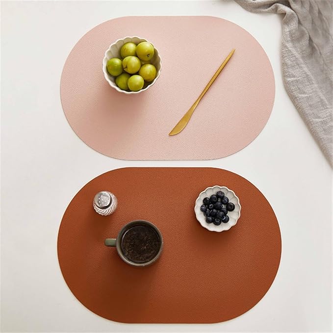 PU Oval Placemat for Dining Table Leather Textural Designed Non-Slip Oil Proof Water Heat Stain Placemat(1PCS Double Sided C)