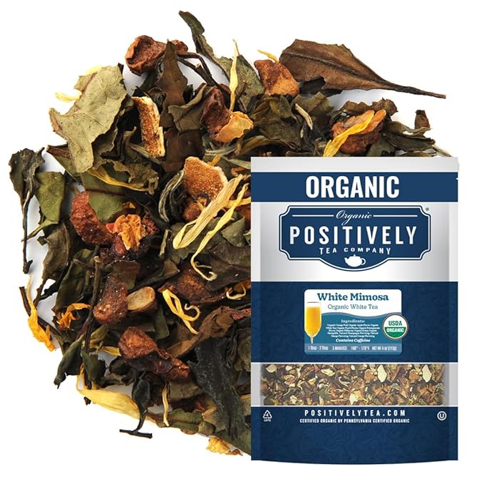 Organic Positively Tea Company, White Mimosa White Tea, Loose Leaf, 4 Ounce