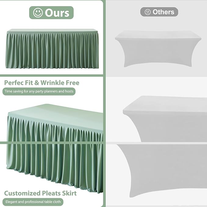 Wish Care 2 Pack Sage Green Rectangle Table Clothes for 6 Foot Tables, Polyester Fitted Tablecloths 6t Stretch Table Cover for Wedding, Birthday, Parties, Trade Show, Craft Show