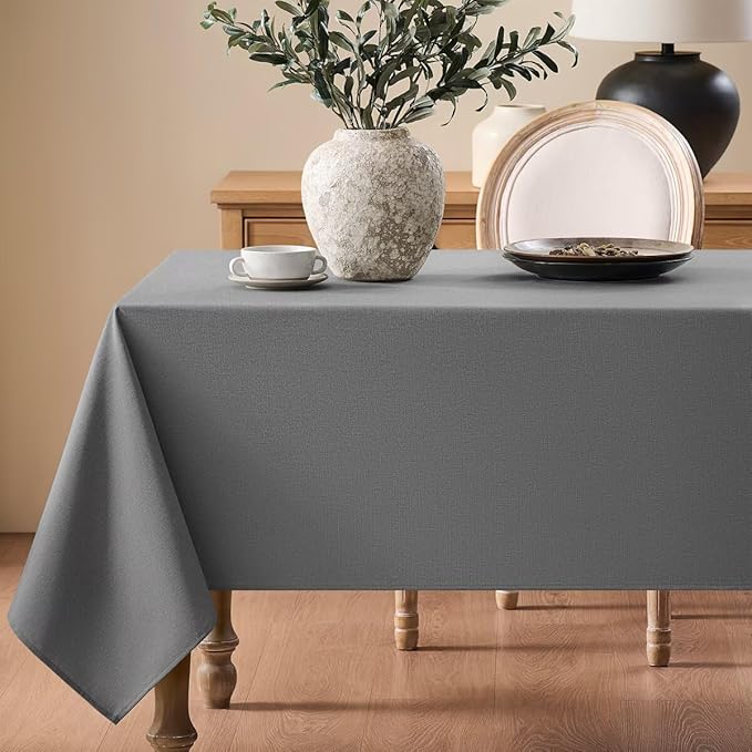 Faux Linen Tablecloths for Rectangle Tables, Burlap Textured Table Cloths Washable Farmhouse Table Cover Water Resistant for Dining, Wedding, Outdoor(Dark Grey, 60"×104")