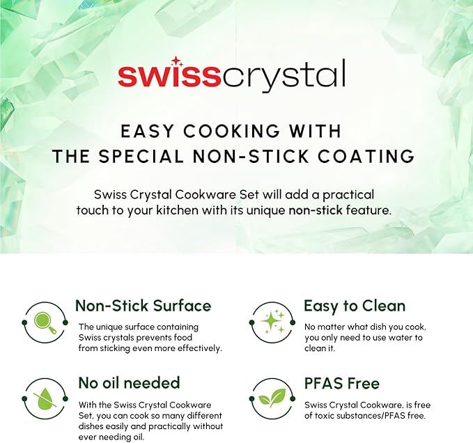 Karaca Swiss Crystal Almond 7-Piece Induction Non-Stick Cookware Set – Cream, PFAS-Free SwissCrystal Coating