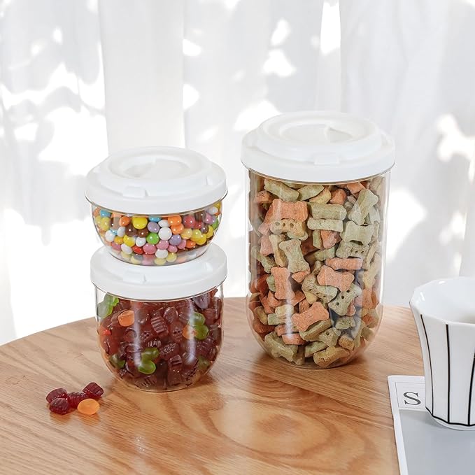 FABROK 6 Pack Candy Storage Organizer with Lid, Plastic Cookie Storage Jar for desk, Clear Plastic Container Canister for Laundry, Kitchen, Bathroom