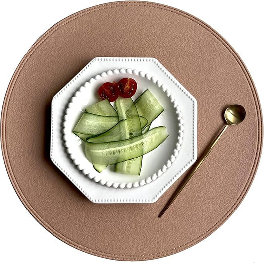 1/4/6pcs Table Mat Tableware Placemat PU Leather Heat Insulation Non-Slip Round Placemats Coaster Placemat for Dining(Y Circle Pink Cream,R 38CM 6pcs)