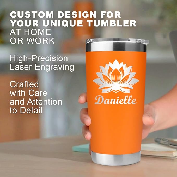 Personalized 20 oz Engraved Tumbler – Custom Name Stainless Steel Insulated Travel Cup, Double-Wall, Keeps Drinks Hot & Cold, Durable Powder-Coated Coffee Mug – Gift for Him, Her, Made in USA.