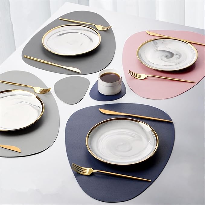 Leather Table Mats Tableware Pad Placemat Heat Insulation PU Bowl Coaster Kitchen Non-Slip(Dark Gray)