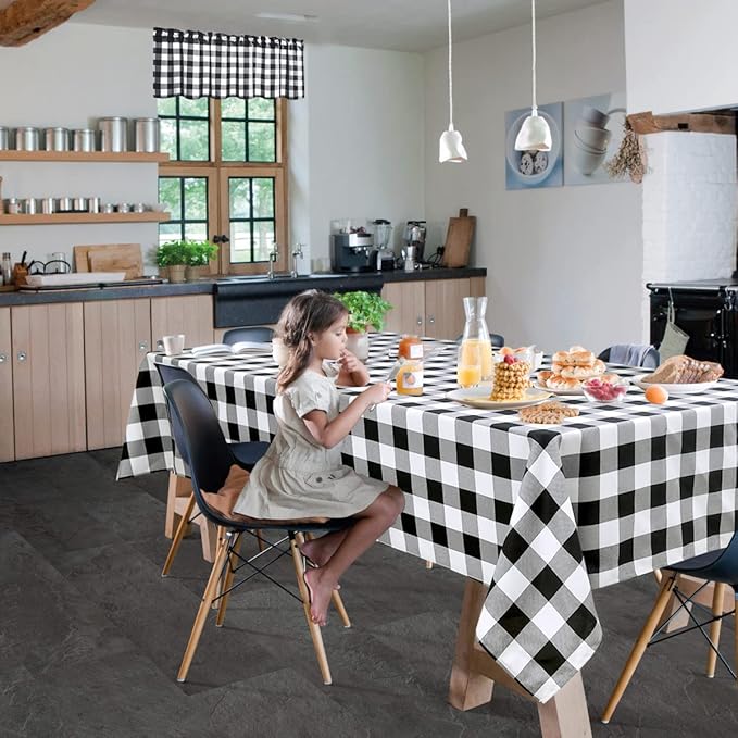 Hiasan Buffalo Plaid Tablecloth Waterproof, 2 Pack, 54 x 80 inch - Black and White Checkered Table Cloth Rectangle for Outdoor Picnic/Party/Dining