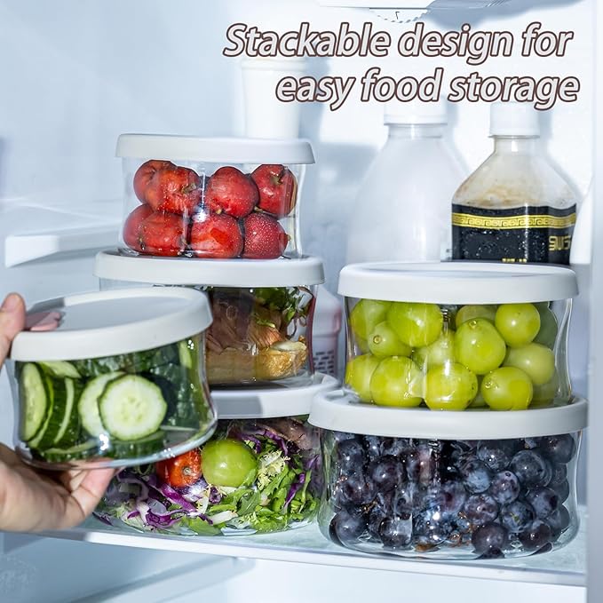 Glass Food Storage Containers with Lids, Leak-Proof BPA Free Round Glass Containers with Lids for Storage soups and leftovers - Microwave, Dishwasher, Freezer Safe (Gray 6PCS)