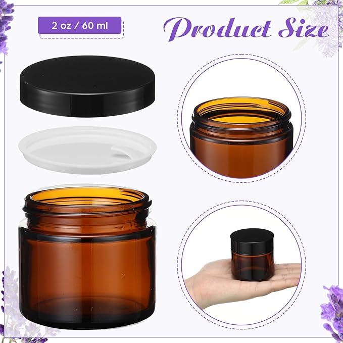 2 oz Glass Jars with Lids, Clear Candle Jars with Black Lids Round Empty Candles Container Tins for Candle Making Storing Lotions Spice Powder Liquid Sample Makeup (36, Amber)