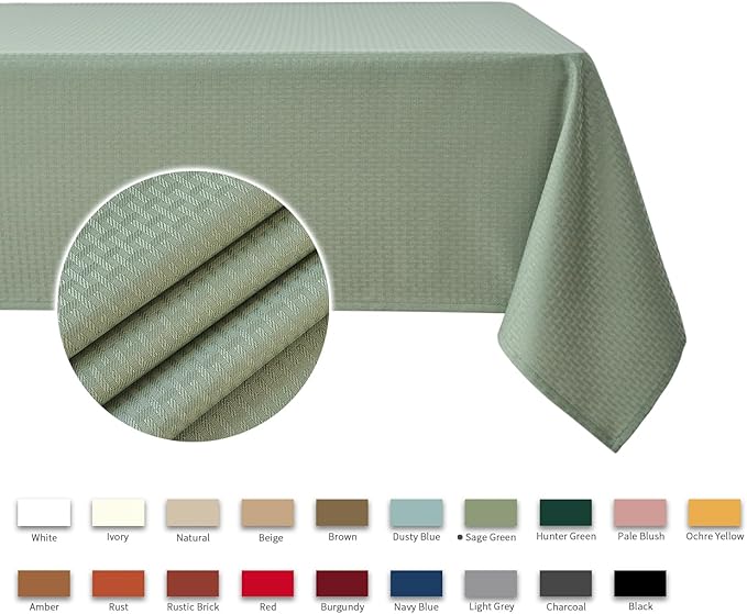 maxmill Jacquard Tablecloth Stain Resistant Waterproof Wrinkle Free Spillproof Washable Soft Weaved Texture Table Cloth for Dining Room, Indoor Outdoor Use, Rectangle 60 x 140 Inch, Sage Green