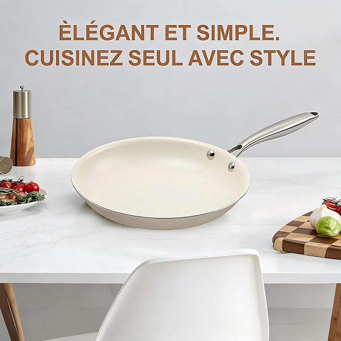 10.25 Inch Ceramic Nonstick Frying Pan Skillet - PFAS-Free, Non-Toxic, Oven Safe & Induction Ready, Aluminum Cookware with Stainless Steel Handle