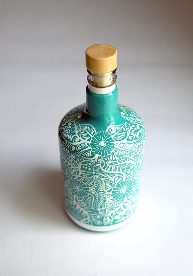 Tequila Decanter Set, Liquor Decanter with Shot Glasses and Mexican Sombrero, Hand-painted Decanter, Skull Decanter, Bar Decoration, Unique Tequila Gift, Gift For Dad (Turquoise Charro Set)