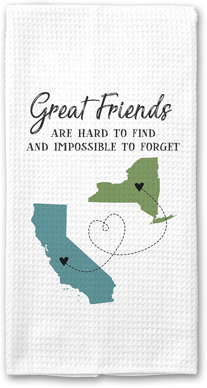 Personalized Long Distance Kitchen Towel | Two State Great Friends | Gift For Friend | Gift For Her | Graduation Present | Moving Away Gift | Long Distance Map Gift | Christmas Gift | College Gift