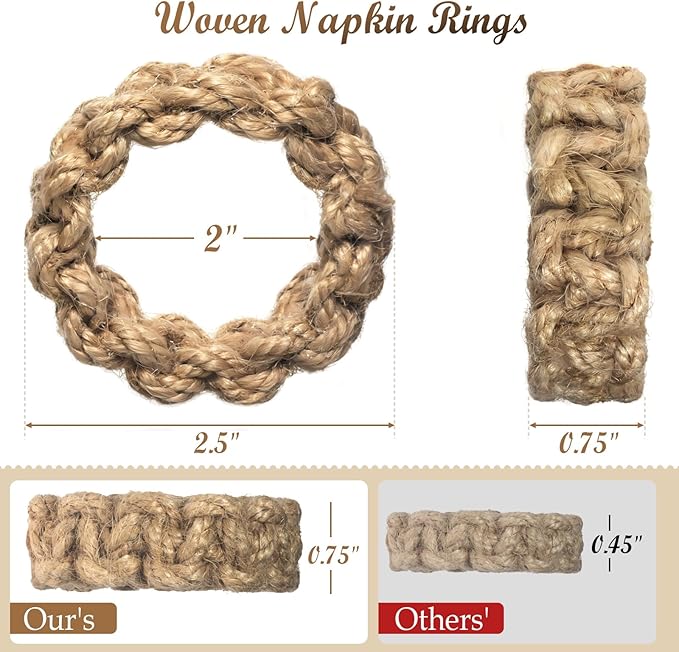 Boho Napkin Rings Set of 6, Handwoven Natural Jute Napkin Rings, Boho Style Table Decor, Wedding Decor