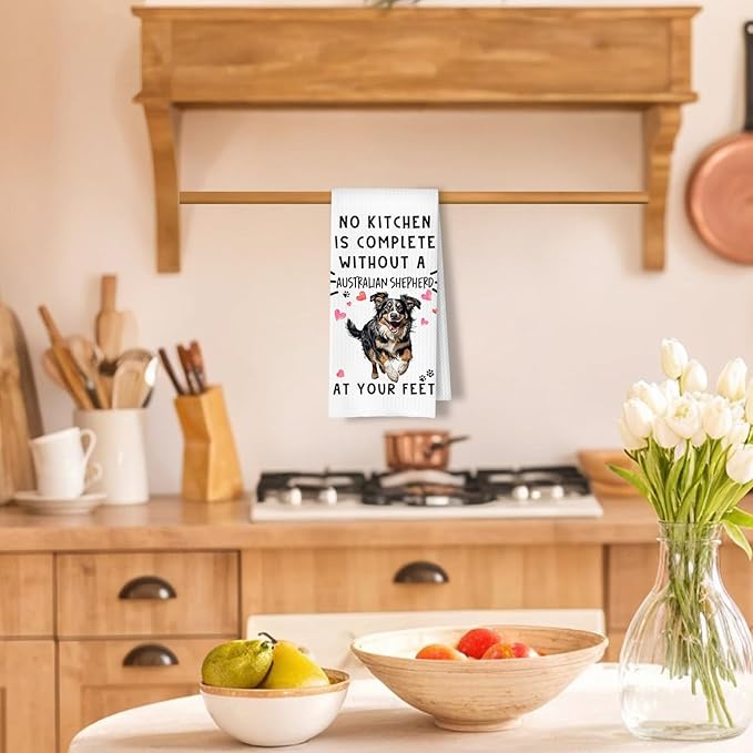 Australian Shepherd Funny Dog Kitchen Towels - A Kitchen is Not Complete Without A Australian Shepherd Dish Waffle Weave Hand Towels for Home Bathroom,16×24 Inch