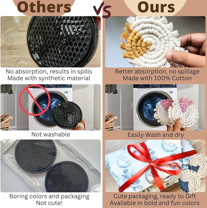 Cotton Car Coasters for Cup Holders, 2PC Car Cup Coasters, Drink Coaster Holder, Cute cupholder Coaster Accessories for Women, Macrame, Boho (Mystic Peacock)