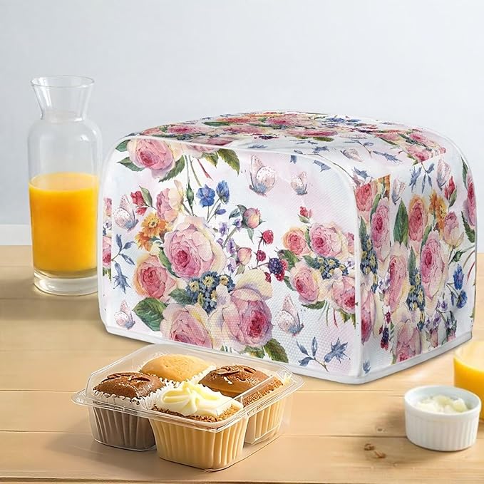 Doojoayie Pink Peony Toaster Cover 2 Slice Toaster Dust Cover Washable & Waterproof Small Appliance Protector for Kitchen Accessary,Gift for Women