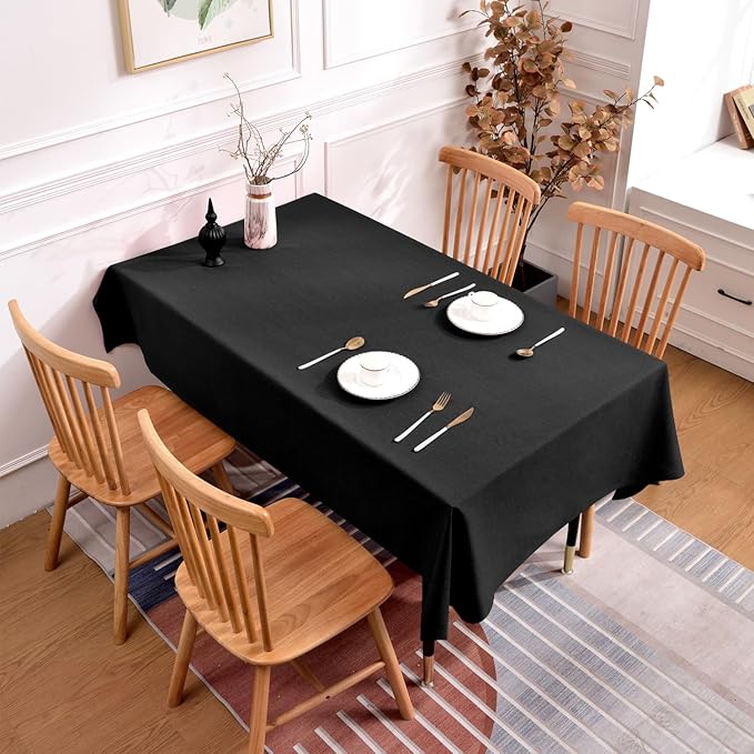 Rectangle Tablecloth 55 x 71 Inch - Waterproof Faux Linen Table Cloth for Dining Table, Kitchen, Party, Wedding, Holiday & Everyday Decoration, Black