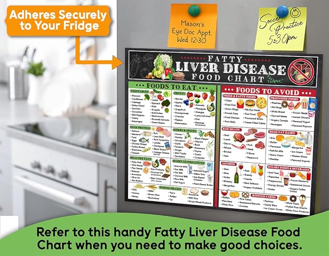 Fatty Liver Disease Food Chart Magnet 8.5x11 – Liver Health Nutrition Guide, Low Fat Food List, Clean Eating Visual Aid, Medical Diet Chart, Fatty Liver Grocery List, Quick Meal Planning Tool