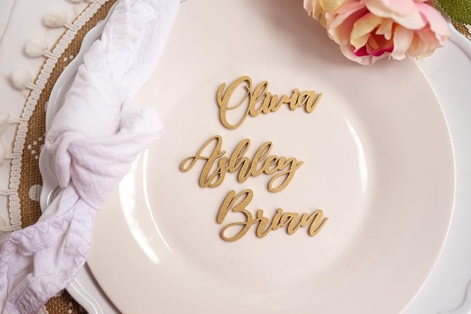 Customized Wooden Name Tags for Place Setting, Personalized Place Cards for Weddings, Bridal Showers and Events, Cursive Laser Cut Seating Cards