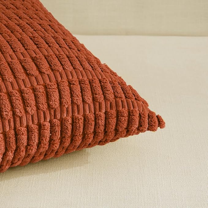 Fancy Homi 4 Packs Boho Burnt Orange Fall Decorative Throw Pillow Covers 26x26 Inch for Couch Bed Sofa, Rustic Modern Farmhouse Home Decor, Soft Plush Corduroy Cute Square Cushion Case 66x66 cm