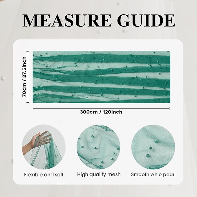 Artoid Mode 3PCS Pearl Dark Green Gauze Table Runner 120 Inch 10FT, Seasonal Sheer Dining Holiday Wedding Birthday Baby Shower Table Decor for Home Party