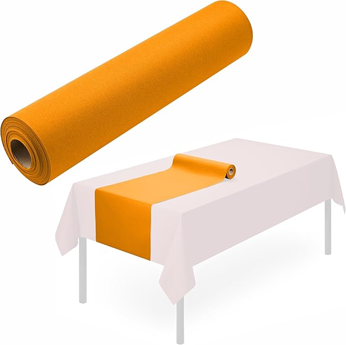 Disposable Table Runner for Dining Table, 16" x 48" 20-Pack Linen-Like Orange Paper Table Runners for Thanksgiving Party, Wedding Or Event