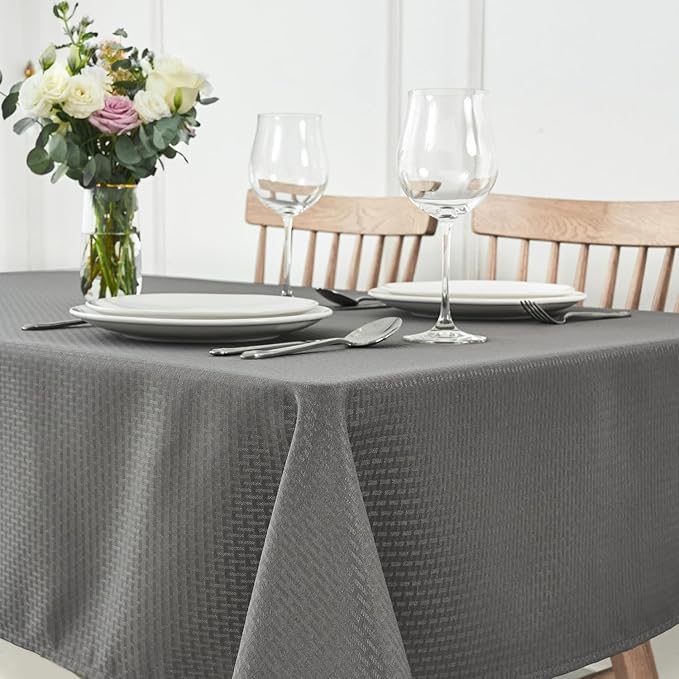 maxmill Square Tablecloth Water Resistance Antiwrinkle Spill Proof Weaved Texture Table Cloth, Decorative Fabric Table Cover for Banquet Parties Event Holiday Dinner, 70 x 70 Inch, Charcoal Gray