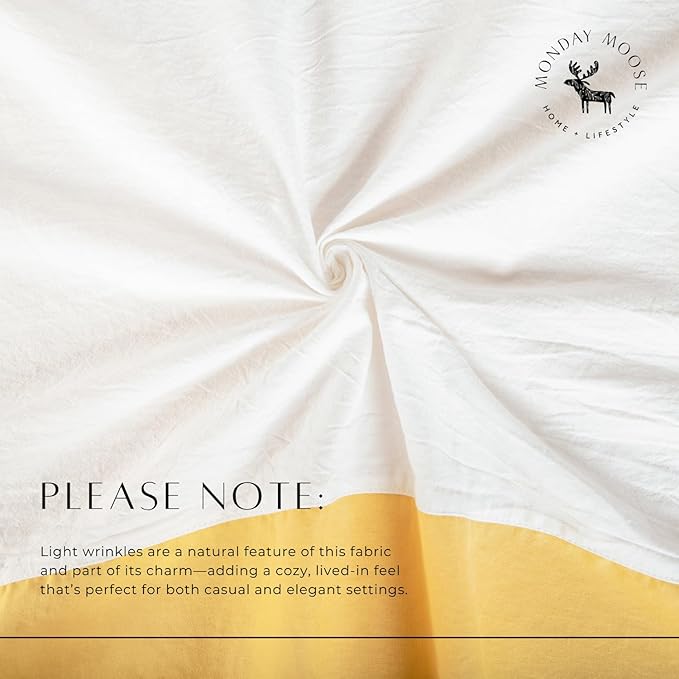 MONDAY MOOSE Farmhouse Rustic Picnic Style Decoration Rectangle Natural Stonewashed Cotton Tablecloth for Kitchen, Dining Room, Restaurant (55x70 inch, White/Mustard)